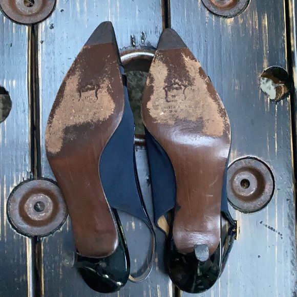 Stuart Weitzman Navy Heels with Brass Accents - Picture 9 of 10